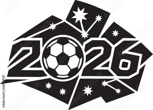 Australia 2026 Soccer Emblem Abstract Constellation Geometry Black and White Vector Illustration