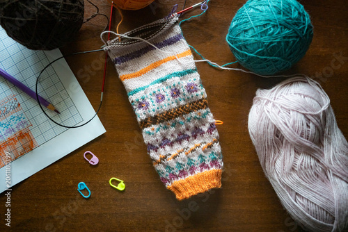 Knitting Project with Chart and Yarn