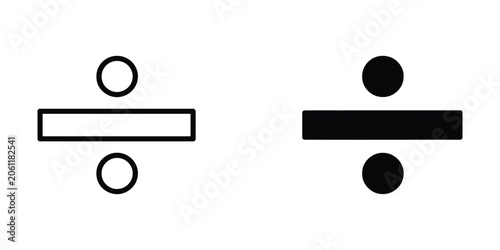 Tableau sur toile Division symbol icons in solid and outline styles for mathematical education and