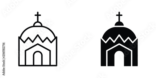 Canvastavla Set of Church Building Icons with Cross Symbol in Outline and Solid Black Styles