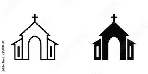 Canvastavla Set of Church Building Icons with Cross Symbol for Religious and Community Desig