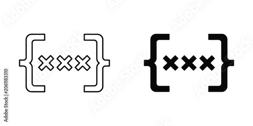 Set of minimalist code bracket icons with triple cross placeholders for software development and programming interface design