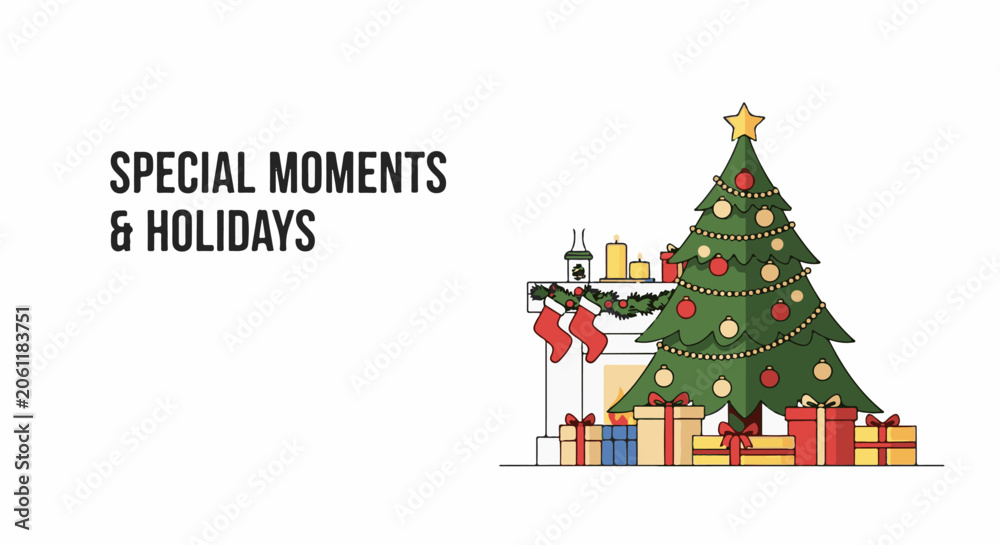 Fototapeta premium A Christmas tree with gifts and stockings