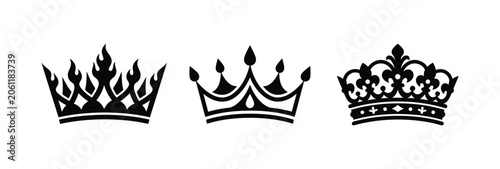Tableau sur toile Crown icon set representing royalty, power, and prestige in silhouette variation