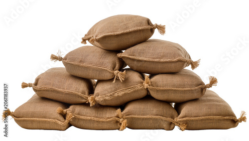 Bild auf Leinwand Stack of burlap sacks tied with rope, isolated on transparent background