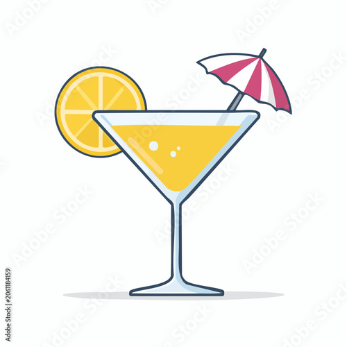 Cocktail with Lemon Slice and Umbrella