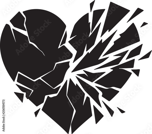 Foto Black silhouette of a shattered heart symbolizing breakup or heartbreak with sha