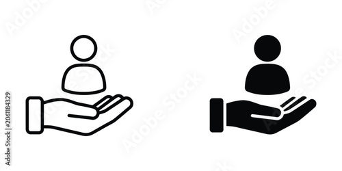 Customer Care and Human Resources Icon Set Featuring Hand Holding Person Symbol
