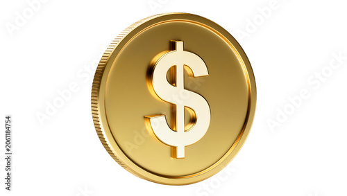Obraz na plátně Shiny golden coin with dollar symbol, isolated on transparent background
