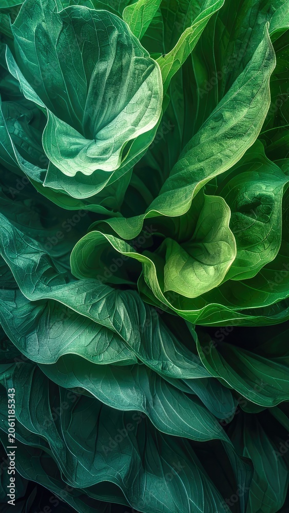 Fototapeta premium Lush green foliage with intricate leaf patterns and natural light.