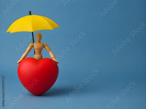 Yellow umbrella and red heart