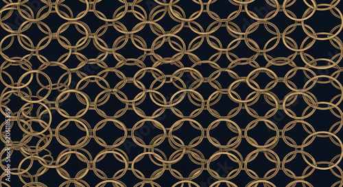 Golden Interconnected Rings Pattern Closeup.