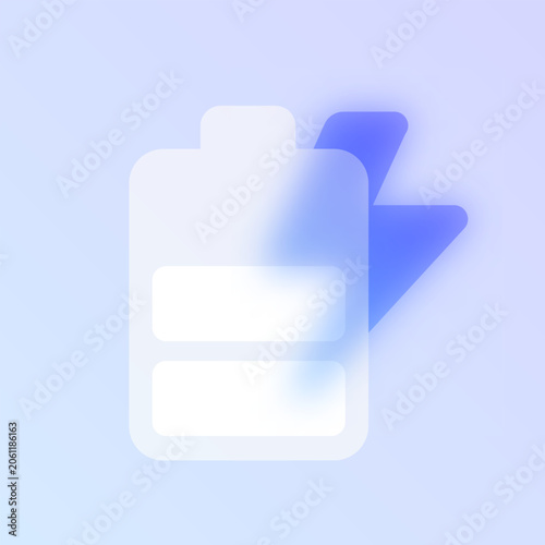 Power flash charge glassmorphism icon. Blue frosted glass vector pictogram with lightning bolt on clipboard for energy UI, web design concept.