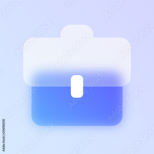 Briefcase portfolio glassmorphism icon. Blue frosted glass vector pictogram with work bag for business, job UI, web design concept.