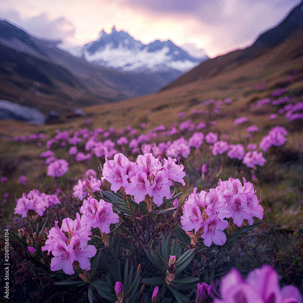 Obraz premium Blooming wildflowers in majestic mountains nature photography serene landscape vibrant environment close-up view