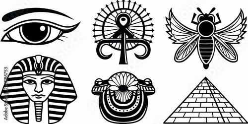 Photos Egyptian Symbols Collection Black And White Vector Illustration