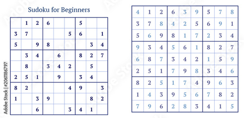 Quadro su tela Sudoku puzzle for beginners with completed and empty grids