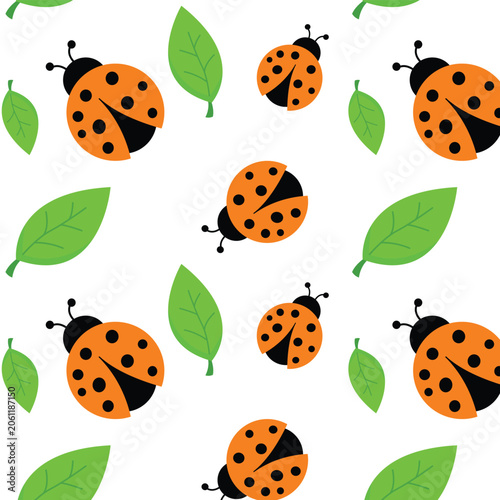 Cute Ladybugs and Leaves Seamless Pattern Design