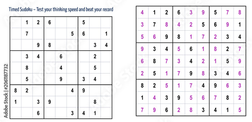 Timed Sudoku puzzle with numbers for thinking and speed challenge  