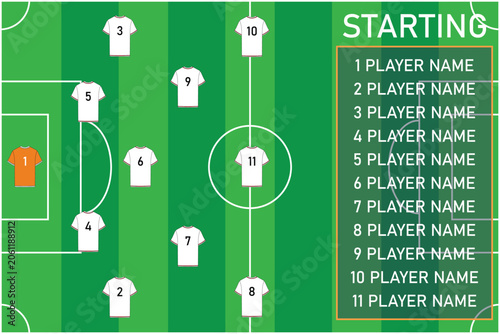 Soccer starting lineup formation template with field and player list