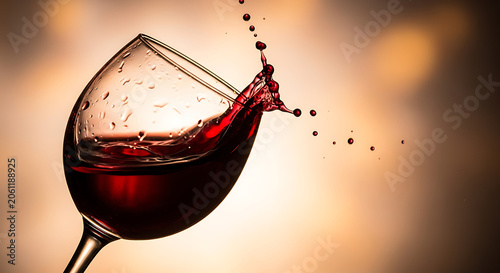 Red wine splashing in glass.
