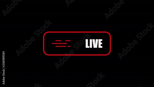 Animated broadcast status panel with glowing interface label and modern media display on dark background