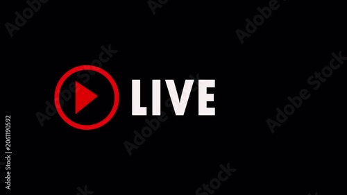 Animated live broadcast badge with glowing status label and modern streaming interface element on dark background