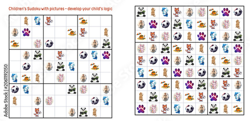 Children's Sudoku puzzle featuring animals and colorful images  