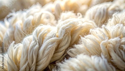 Close-up view of thick, creamy white braided fibers with soft lighting.