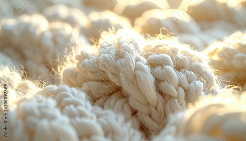 Close-up macro shot of thick white wool yarn.