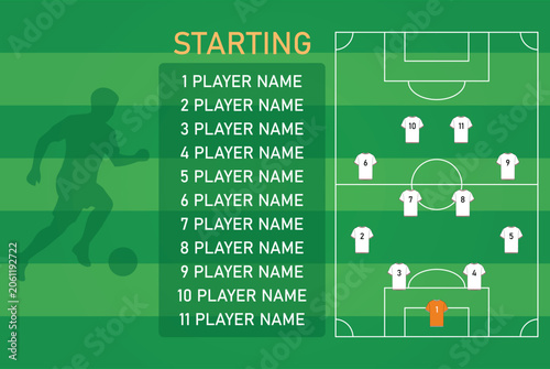 Soccer starting lineup template with player list and field formation
