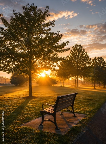Morning sunlight in the golden park
