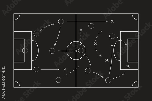 Soccer tactics board with strategy arrows and player positions