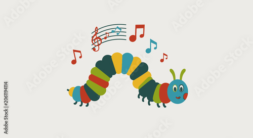 Colorful Caterpillar Singing Music Notes, Cute Cartoon Character