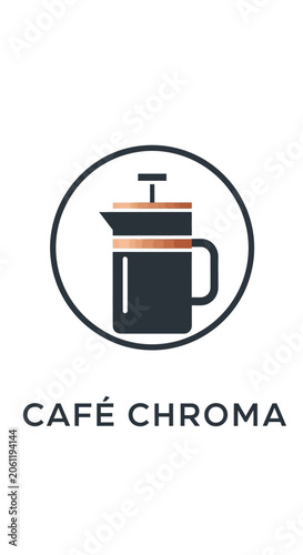 French Press Coffee Maker Icon with Cafe Chroma Text - Minimalist Design