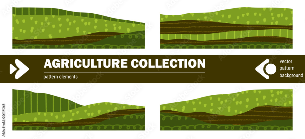 Fototapeta premium Collage rice background with pattern farm tea and agriculture green field.