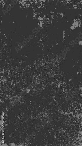 Vector vertical grunge effect overlay on black background. Concrete wall with irregularities and cracks, pores, potholes and overflows. Subtle monochrome abstract grunge backdrop