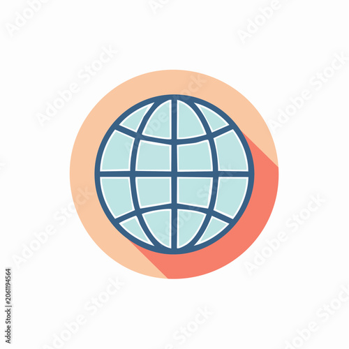 Flat Globe Icon with Long Shadow