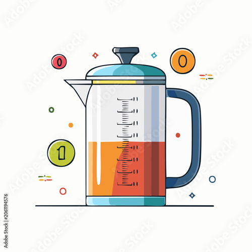 French Press Coffee Maker with Liquid and Measurement Markings