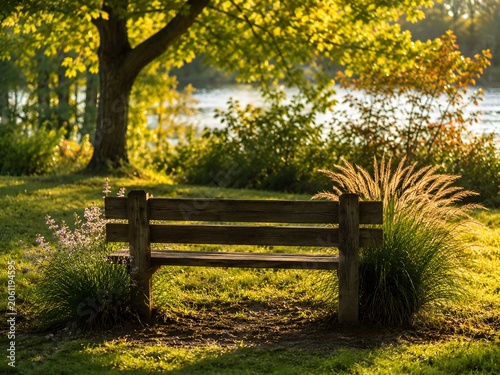 Peaceful park and shaded benches