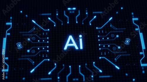 Artificial intelligence (AI) and machine learning concept. Abstract technology background in blue color.