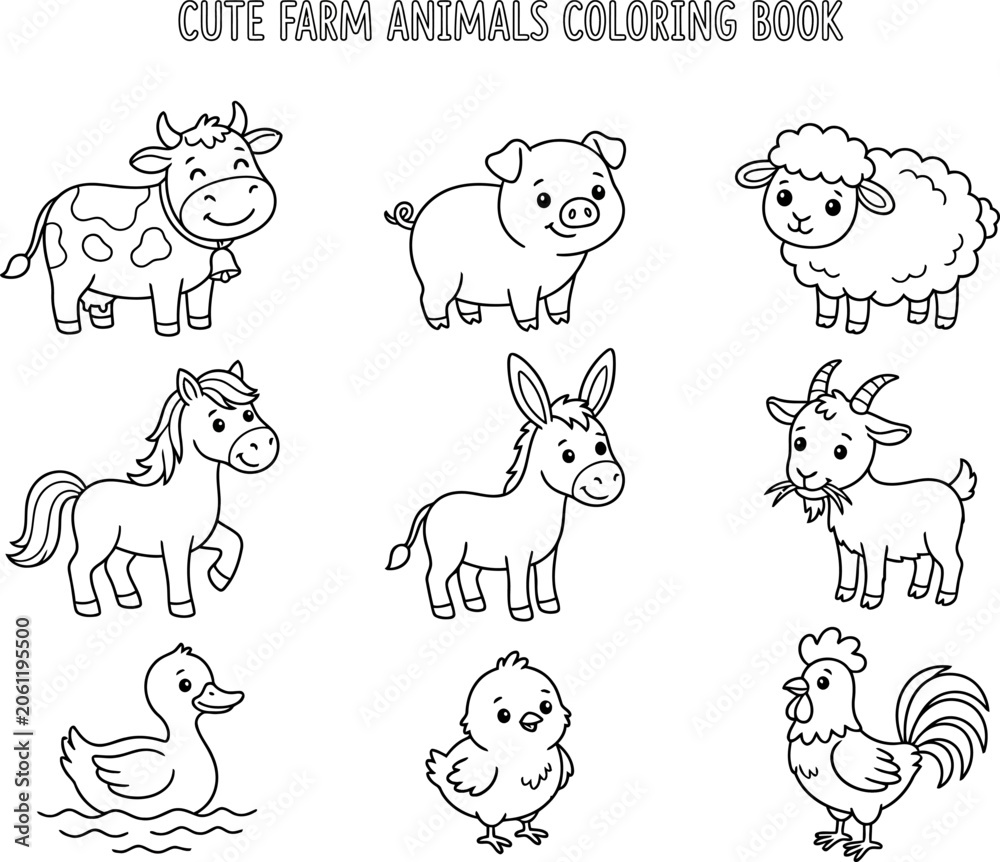 Obraz premium Set of cute farm animal coloring book1
