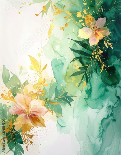 Elegant floral design with watercolor and gold accents.