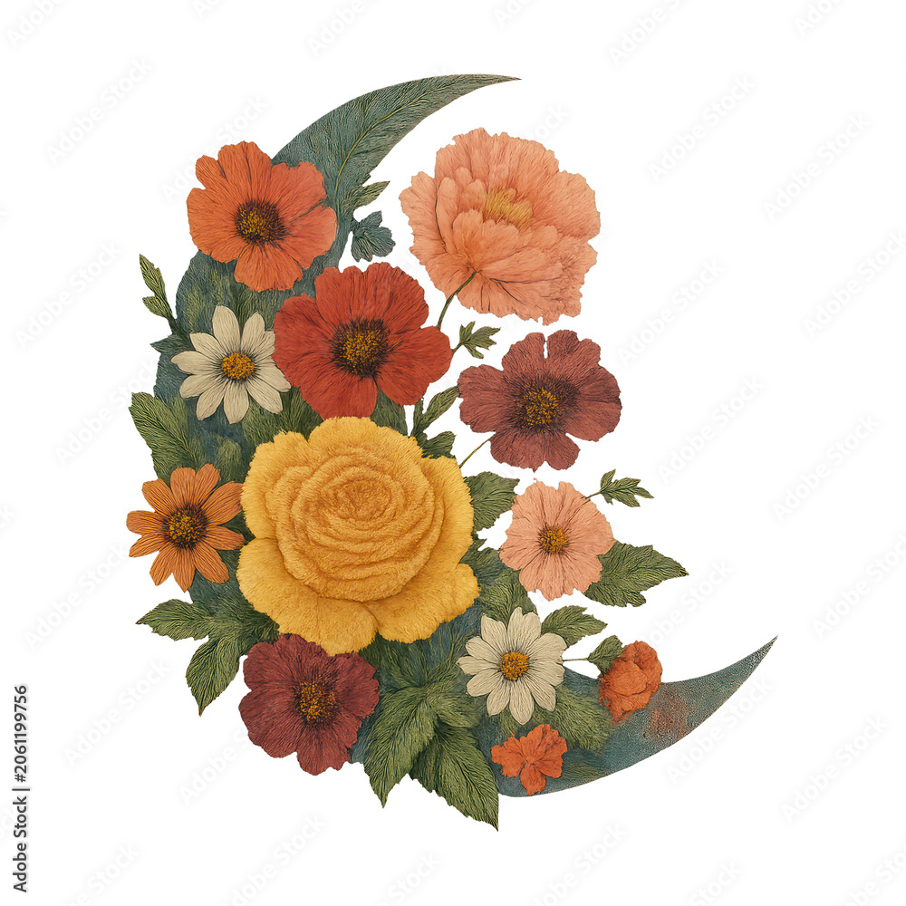 Obraz premium PNG Floral crescent moon illustration