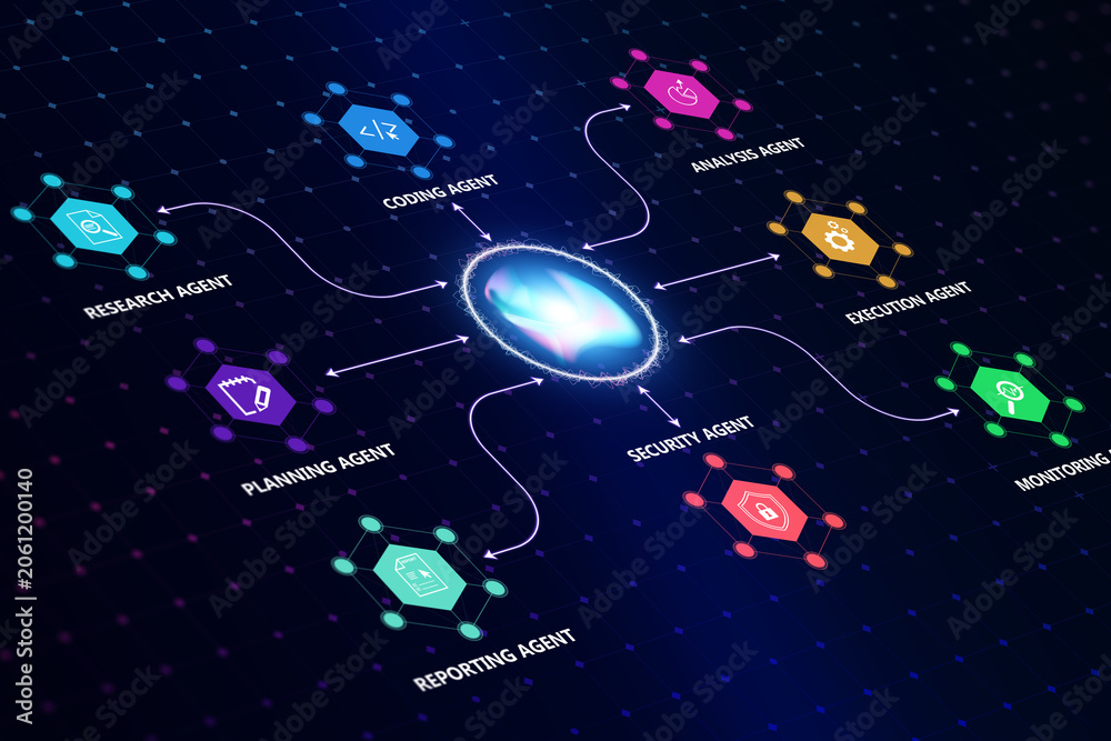 Fotografie AI Agent Orchestration System Managing Multiple Autonomous AI Agents