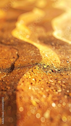 Close-up of golden sand dunes with soft bokeh highlights.