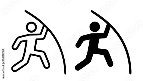 Pole vaulter minimalist icon, in outline and silhouette design, for activity or sport symbol