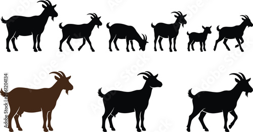 Bild auf Leinwand Goat Silhouette Collection Vector Set Featuring Farm Animals in Standing Walking