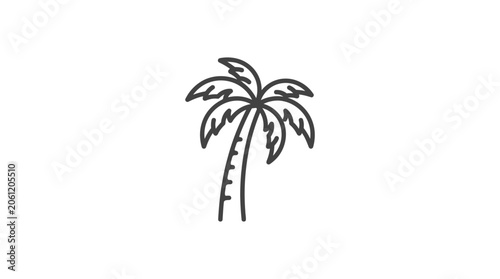 Minimalist palm tree icon, simple line art, tropical vacation symbol