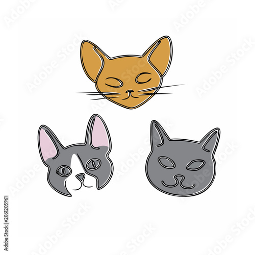 Flat Design Cat and Dog Face Icons